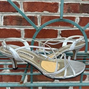 caparros | silver strappy kitten heels
